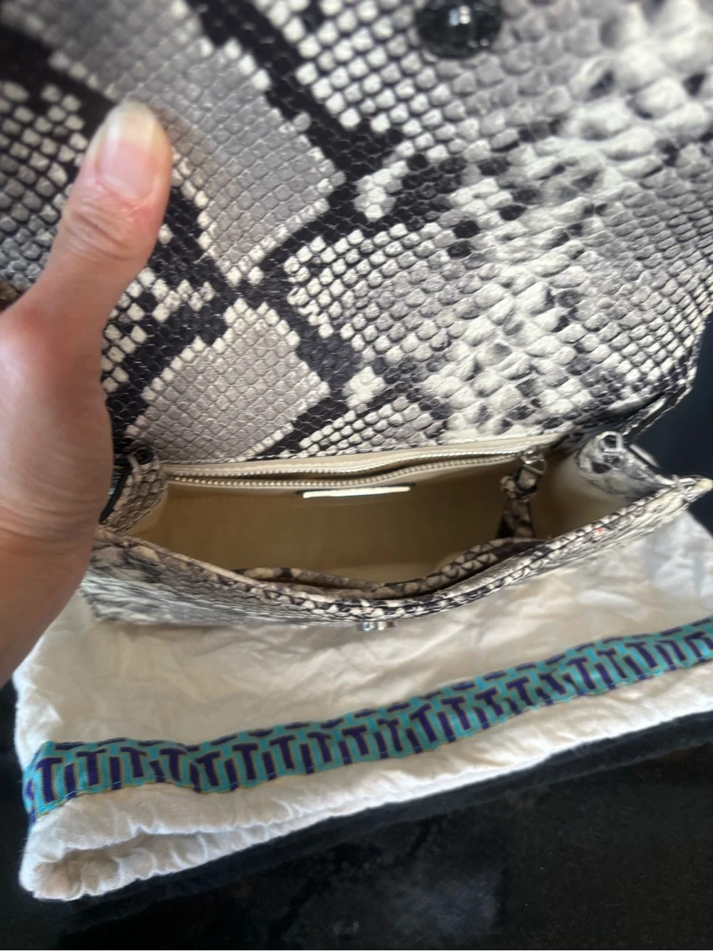 TORY BURCH Fleming Snakeskin Embossed  Crossbody/Shoulder Bag convertible